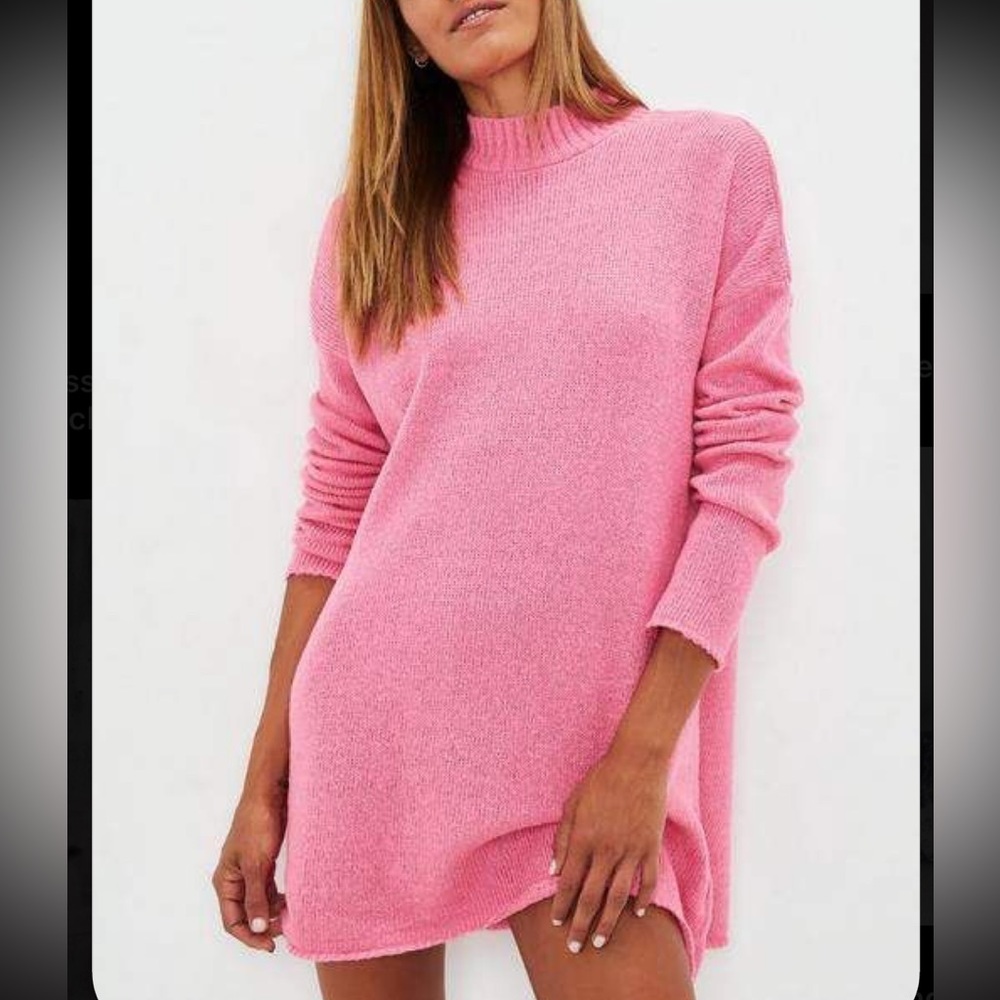 Missguided hot pink high neck slouchy sweater dress